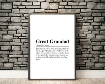 Great Grandad Definition Print Great Grandad Poster Great Grandad Print Great Grandad Wall Print Great Grandad Gift Gifts for Great Grandad