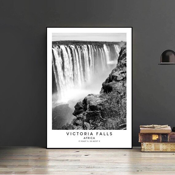Victoria Falls Africa Travel Print Black and White Zimbabwe Zambia