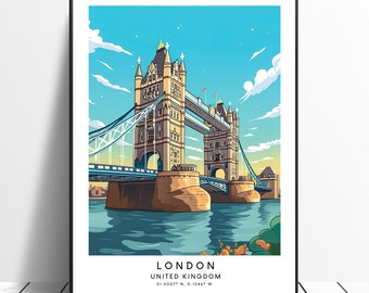London Travel Print Colourful Tower Bridge Poster Abstract Tower Bridge Print Minimalist Tower Bridge Wall Print London Gift Poster