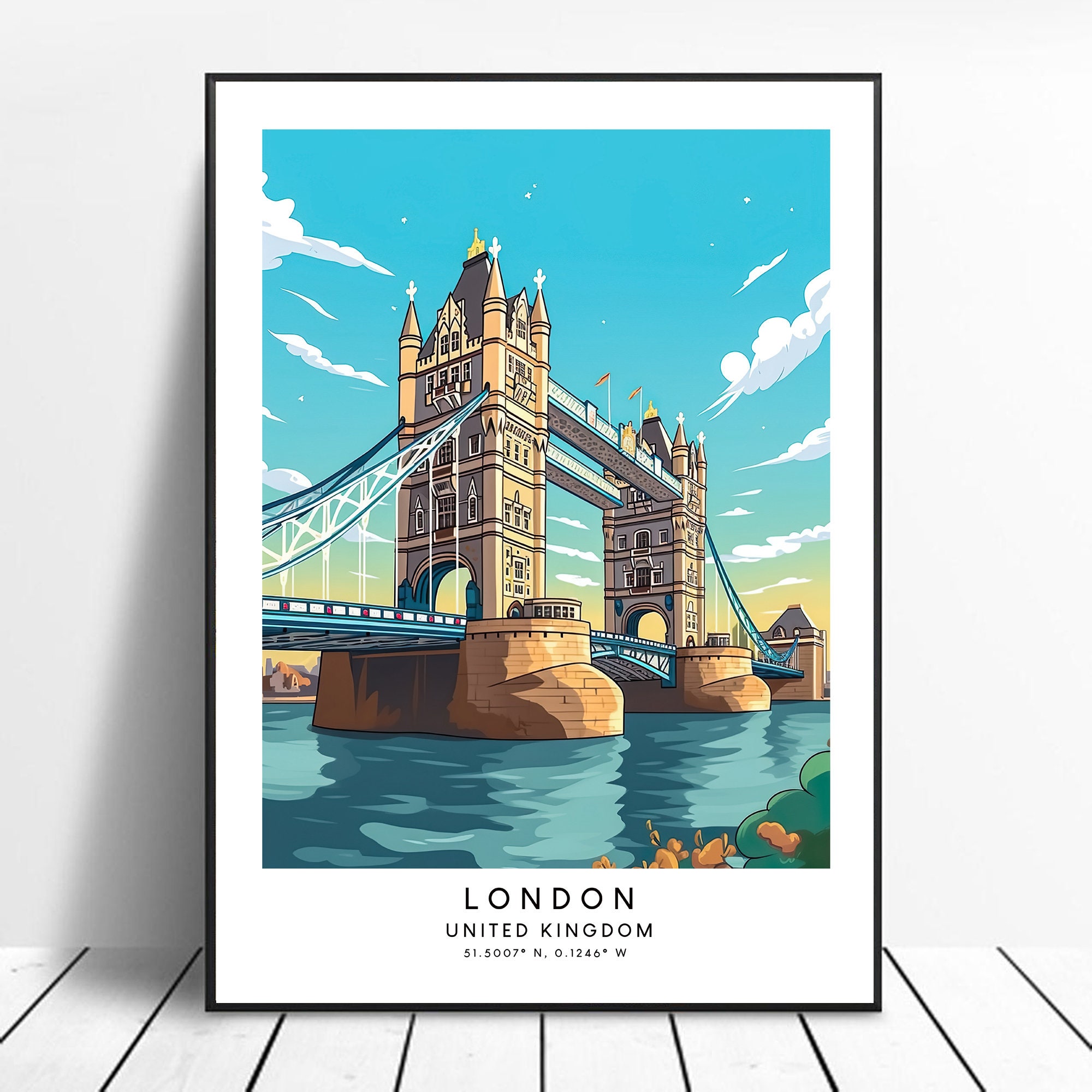 Perfect In Print London Tower Bridge Poster – Minimalistic Architecture Travel Art, 250gsm Satin Print