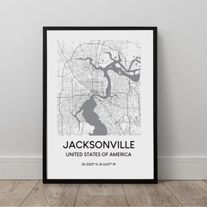 Jacksonville City Map Print Jacksonville Florida Kaart Poster Jacksonville Reizen Print Minimalistische Jacksonville USA Wall Art Decor Cadeau