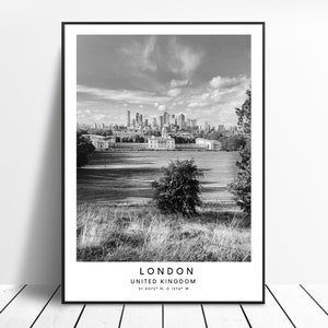 London Travel Print Czarno-biały London Greenwich Plakat Greenwich Print Minimalistyczny London Wall Art London Greenwich Wall Print Gift Art