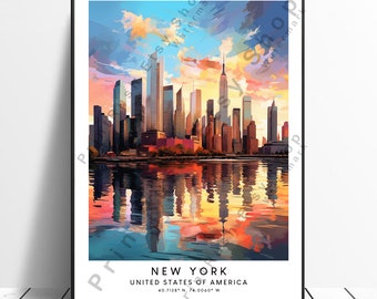 New York Poster Colourful New York Print Abstract New York Poster Minimalist New York Travel Print New York Art Home Décor Gift