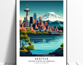 Seattle Travel Print Colourful Seattle Poster Abstract Seattle Print Minimalist Seattle Wall Art Seattle Art Print Seattle Gift Poster