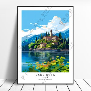 Italy Travel Print Colourful Lake Orta Poster Lake Orta Wall Print Minimalist Lake Orta Wall Art Lake Orta Print  Lake Orta Gift Poster