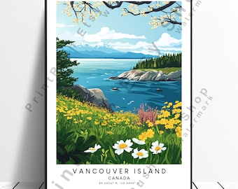 Vancouver Island Travel Poster Artwork Vancouver Island Poster Colourful Vancouver Island Décor Pacific Ocean Vancouver Island Illustration