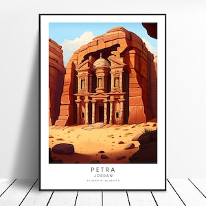 Petra Jordan Travel Print Colourful Petra Print The Treasury Poster Minimalist Petra Jordan Wall Art Petra Wall Print Gift Art