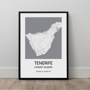 Teneriffa Karte Druck Teneriffa Insel Karte Wandkunst Poster Teneriffa Kanarische Inseln Reisedruck Schwarz-Weiß Minimalistisches Wand Dekor Geschenk