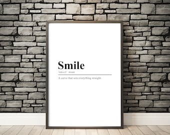 Smile Print Smile Definition Smile Definition Poster Smile Quote Print Smile Typography Smile Poster Smile Wall Art Smile Gift Print