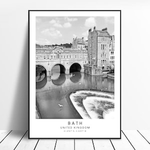 Bath United Kingdom Print Black and White Bath City Poster Landmark Bath Coordinates Print Minimalist Bath Wall Art Poster Bath Gift Print