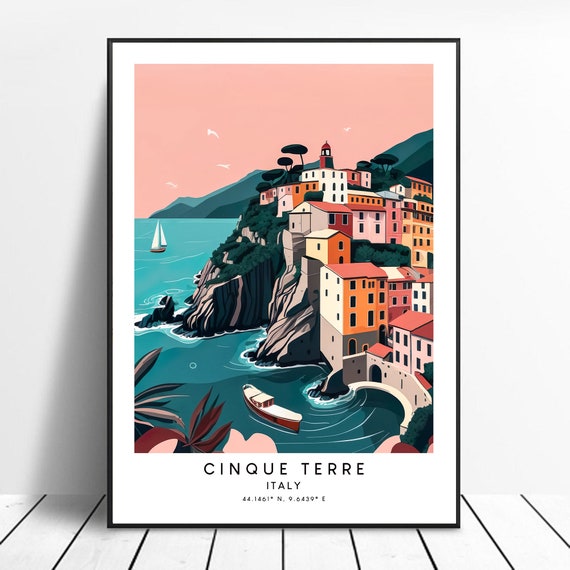Cinque Terre Travel Print Colourful Cinque Terre Poster Cinque Terre Print Minimalist Cinque Terre Wall Art Cinque Terre Wall Print Gift Art