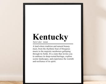Kentucky Travel Print Wall Art Kentucky Poster Definizione Stampa Kentucky Poster da parete Kentucky Stampa da parete Décor Regalo Dizionario Poster Art
