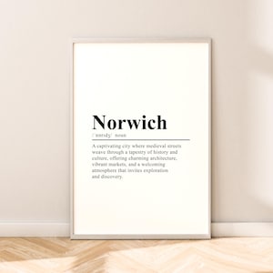 Norwich Reise-Druck Norwich Definition Kunst Norwich Wandkunst Norwich Druck Minimalistisches Norwich Poster Norwich Dekoration Wandbehang Geschenk