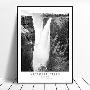 Victoria Falls Travel Print Black and White Victoria Falls Poster Minimalist Victoria Falls Wall Art Victoria Waterfall Zambia Print
