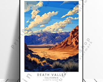 Californië reizen print Death Valley illustratie kunst woondecoratie Death Valley muur print muur poster cadeau