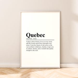 Quebec Canada Travel Print Quebec Wall Art Quebec Print Quebec Poster Minimalist Quebec Art Home Décor Gift Dictionary Print Wall Quote