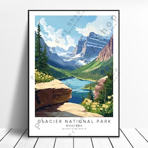 Montana reizen print Glacier National Park poster Wall Art Glacier National Park print muur opknoping Glacier National Park Home decor cadeau