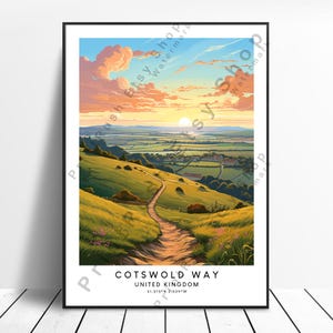 Cotswold Way Reisafdruk Cotswold Way-poster muurkunst Cotswold Way-afdruk muur hangend Cotswold Way-huisdecoratie Kleurrijke Cotswold Way-kunst