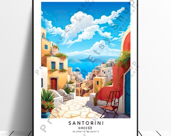 Santorini Print Santorini Poster Santorini Wall Art Santorini Travel Print Minimalist Santorini Greece Wall Poster Christmas Gift
