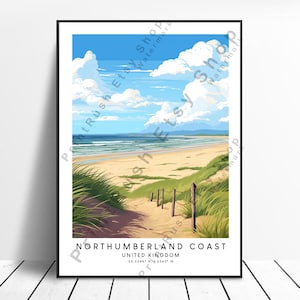 Northumberland Travel Print Northumberland Coast Poster Wall Art Northumberland Print Wall Hanging Northumberland Colourful Print Gift