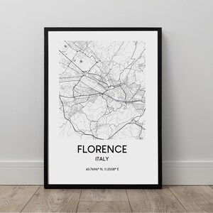 Florence City Map Print Black and White Florence Map Poster Florence Italy Travel Print Coordinates Florence Map Wall Art Florence Gift Map