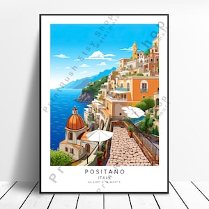 Italy Travel Print Positano Print Positano Poster Positano Art Print Minimalist Positano Wall Art Amalfi Coast Print Christmas Gift