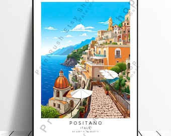 Italien Reise Druck Positano Druck Positano Poster Positano Kunstdruck Minimalist Positano Wand Kunst Amalfiküste Druck Weihnachtsgeschenk