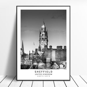 Sheffield City Print Sheffield Wall Art Noir et blanc Sheffield Art Poster Sheffield Travel Print Sheffield Home Décor Sheffield Gift Art