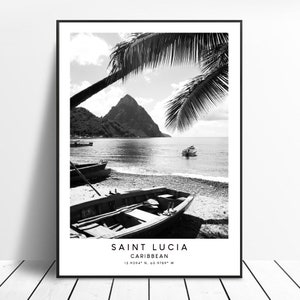 Saint Lucia Travel Print Black and White Saint Lucia Poster Minimalist Saint Lucia Wall Art Saint Lucia Wall Print Saint Lucia Gift Art