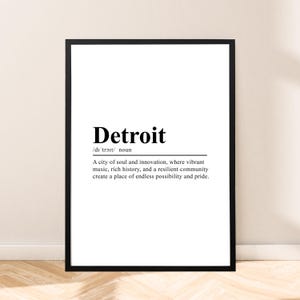 DetroitMichigan Travel Print Wandkunst Detroit Print Wandbehang Detroit Poster Detroit Home Décor Geschenk Definition Poster Wand Zitat Kunst