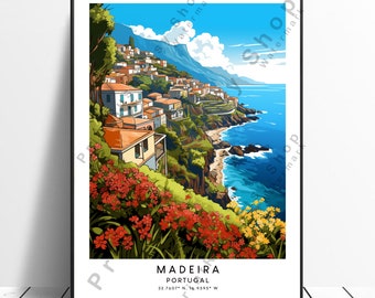 Madeira Travel Print Madeira Poster Madeira Wall Art Madeira Portugal Print Madeira Home Décor Wall Hanging Portugal Print Gift Print