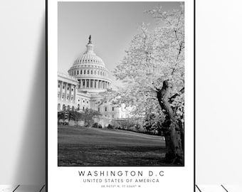 Washington D.C. Travel Print  Black and White Washington D.C. Poster Minimalist Washington D.C. Wall Art Décor Washington DC Gift Print