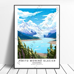 Argentina Travel Print Colourful Perito Moreno Glacier Poster Perito Moreno Glacier Print Minimalist Glacier Wall Art Christmas Gift