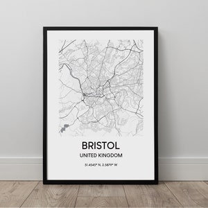Bristol Map Print Bristol City Map Wall Art Bristol Poster Bristol United Kingdom Travel Print Black and White Bristol Art Print Gift