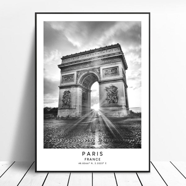 Impression de Paris, art mural de Paris, affiche d'art de Paris en noir et blanc, impression de voyage à Paris, impression de l'Arc de Triomphe, affiche de l'arc de triomphe, impression cadeau de Paris