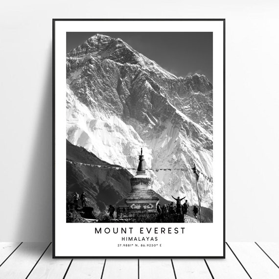 Mount Everest Travel Print Black and White Earth's Highest Mountain Poster Mount Everest Print Minimalist Everest Wall Art Everest Gift Art
