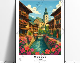Megève France Travel Print Illustration Wall Art France Poster French Alps Summer Décor Gift