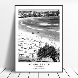 Bondi Beach Australien Reise-Druck Bondi Beach Wandkunst Schwarzweiß-Bondi Beach-Druck Bondi Beach Home-Deko Bondi Beach Poster Geschenk