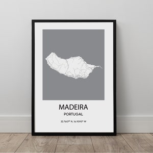 Île de Madère Carte Imprimer Madère Carte Affiche Madère Île Voyage Imprimer Madère Affiche Madère Minimaliste Wall Art Madère Cadeau Imprimer