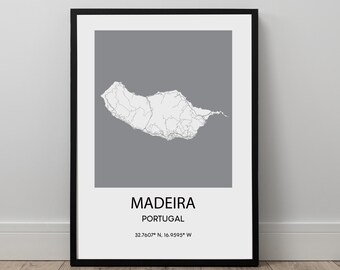 Madeira Island Map Print Madeira Map Poster Madeira Island Travel Print Madeira Poster Madeira Minimalist Wall Art Madeira Gift Print