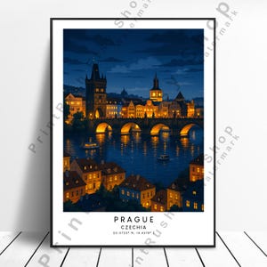 Prague Illustration Art Print Czechia Wall Decor Poster Prague Travel Print Home Décor Wall Hanging Artwork  Prague Cityscape Wall Poster