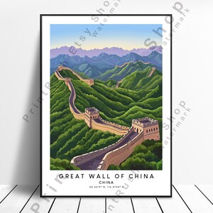 Great Wall China Poster Minimalist China Art Print China Wall Art Great Wall Travel Poster Gift Great Wall Illustration Print Asian Décor