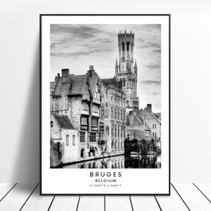 Bruges Travel Print  Black and White Bruges Wall Print Belfry of Bruges Poster Bruges Wall Art Minimalist Bruges Art Print Bruges Gift Art