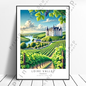 Loire Valley Travel Print France Castle Wall Art  Loire Valley Landscape Decor French Countryside Poster Loire Valley France Illustration