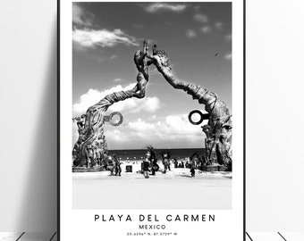 Playa del Carmen Travel Print Playa del Carmen Wall Art Playa del Carmen Print Black and White Playa del Carmen Poster Playa del Carmen Art