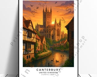 Canterbury Travel Print Canterbury Illustration Art England Poster Wall Décor Colourful Art Wall Hanging United Kingdom Poster Gift