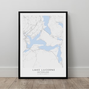 Mapa del lago de Lucerna Impresión minimalista del lago de Lucerna Arte mural del lago de Lucerna Impresión de viaje del lago de Lucerna Póster con mapa del lago de Lucerna Obra de arte del lago de Lucerna