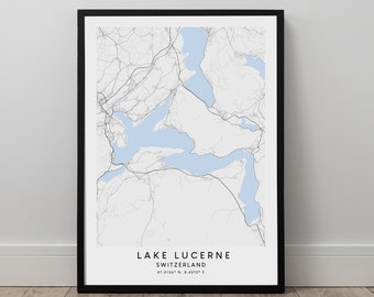 Lake Lucerne Map Minimalist Lake Lucerne Print Lake Lucerne Wall Art Lake Lucerne Travel Print Lake Lucerne Map Poster Lake Lucerne Artwork