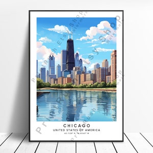 Chicago Travel Print Wall Décor Chicago Poster Chicago Wall Print Chicago Wall Art Minimalist Chicago Art Chicago Print Wall Hanging Gift