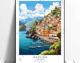 Madeira Portugal Print Colourful Madeira Poster Madeira Wall Print Madeira Wall Art Madeira Art Décor Wall Hanging Home Décor Gift Art